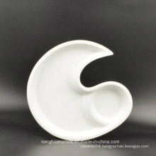 Sauce Grid Moon Shape Ceramic Plate